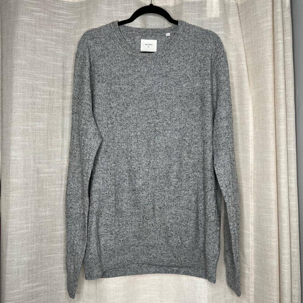 Billy Reid Gray Speckled Sweater Organic Cotton Silk Merino Wool Italy Men's XL